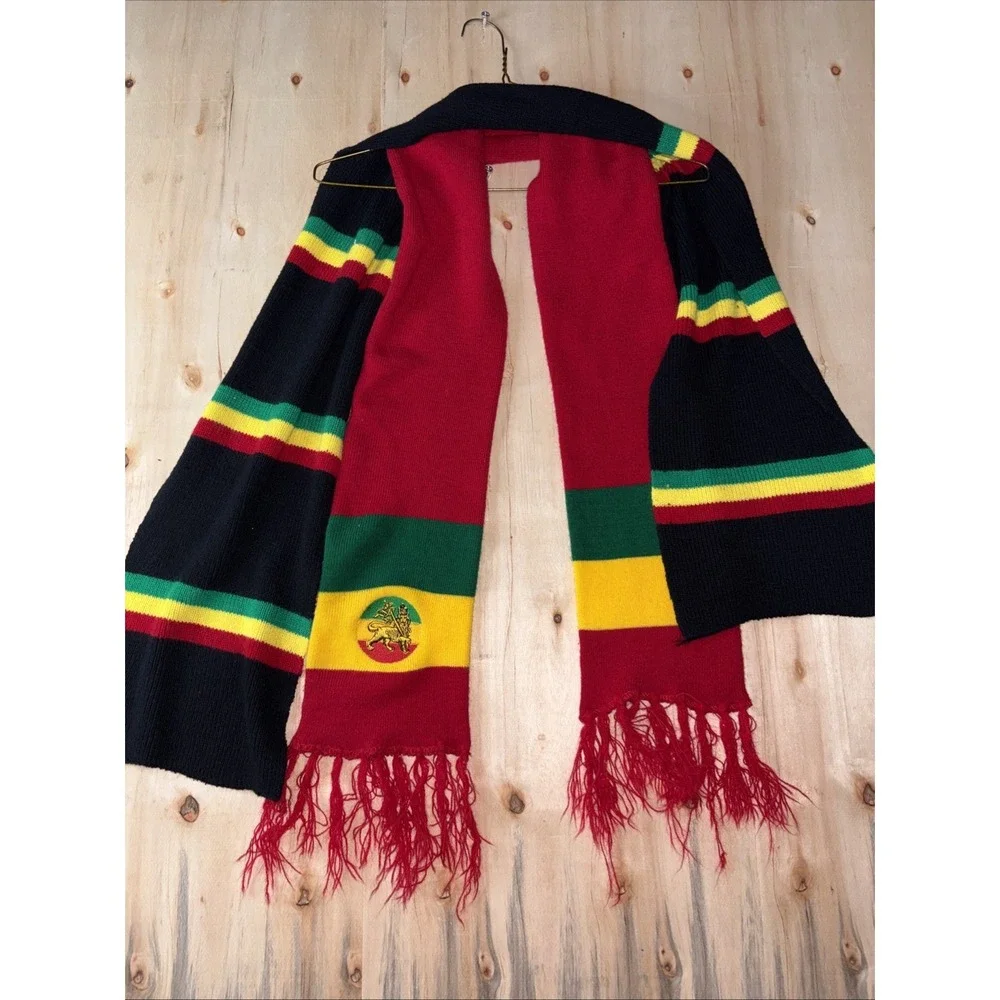 FSNY Lion of Judah Rasta Scarf Mens Striped Knit Winter Wrap Jamaica Black Red